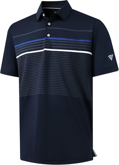 M MAELREG Golf Shirts for Men - Moisture-Wicking Short Sleeve Polo | Casual Striped Print, Regular Fit