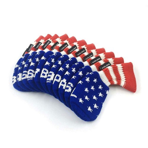 HUGELOONG Golf Iron Covers USA Flag (3-9,A P S L)-Head Covers with Numbers on Top(Blue/Red/White