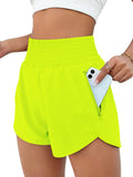 BMJL Women's Athletic Shorts High Waisted Running Short Pocket 2.5" Sporty Shorts Gym Elastic Workout Shorts(S,Neongreen)