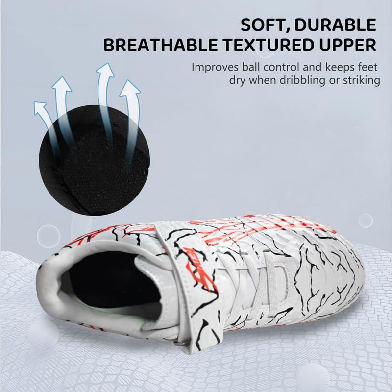 Soccer Cleats for Boys Girls Youth Big Kid White - Firm Ground Outdoor Football Shoes