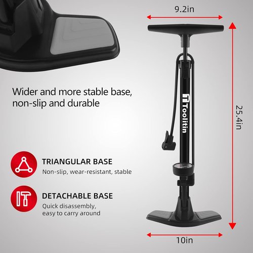 **TOOLITIN Bike Pump - High Pressure 160 PSI Floor Pump with Gauge | Compatible with Presta & Schrader Valves**
