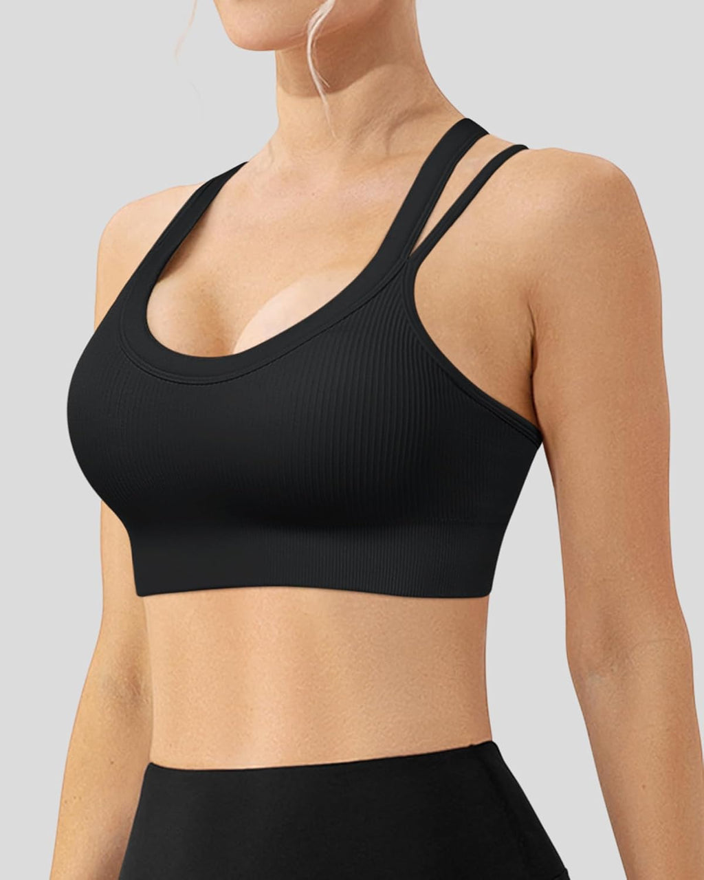 WANAYOU High Support Sports Bras for Women - Ribbed Strappy Criss Cross Back Workout Bra | 3 Pack