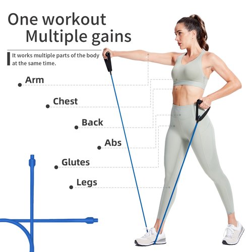 Resistance Bands with Handles, Single Resistance Tubes, Workout Bands with Handles, Durable Exercise Band for Stretching, Home Workouts, Physical Therapy, Fitness, Natural Latex (Blue-Light)