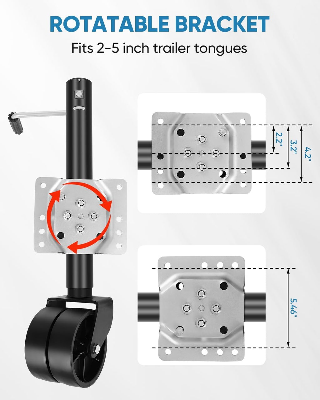 2000 lbs Heavy Duty Boat Trailer Jack - 6" Double Wheel RV Tongue Jack with 12" Lift (Black)