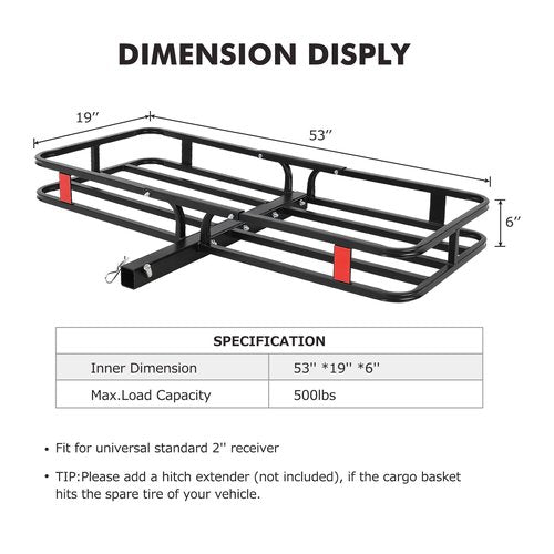 EliteEdge 500 Lbs Capacity Cargo Baskets - Heavy-Duty Hitch Mount Cargo Carrier Basket, 53" x 19" x 6" Cargo Rack Rear Luggage Basket for Car and SUV