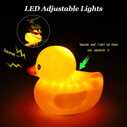 2 Pack Rubber Duck Car Ornaments, Yellow Duck Car Dashboard Decorations Squeeze Duck Bicycle Horns with Propeller Helmet,Bandage and Gold Chain (Bee&Shark)