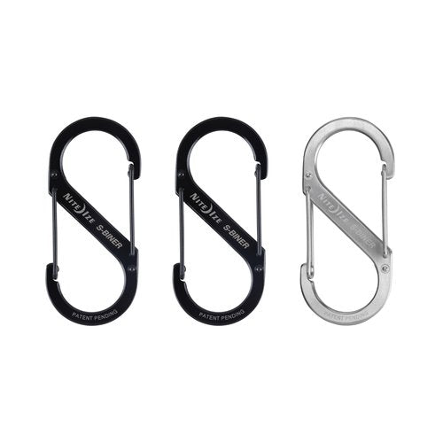 Nite Ize S-Biner Stainless Steel Dual Carabiner - Multi Purpose Dual Carabiner Clip - Great for Camping Supplies & Hiking Essentials - Secure Key Holder - Size 4, Black/Stainless Steel (3 Pack)