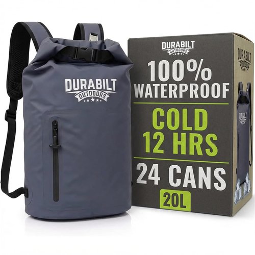 DURABILT Backpack Cooler Insulated Waterproof – 24 Cans, Leak Proof Heavy Duty Soft Sided Cooler Backpack, Dry Bag Roll Top Sack, 14 Cans + Ice, Gear Dry for Hiking, Beach, Camping, Fishing & Kayaking