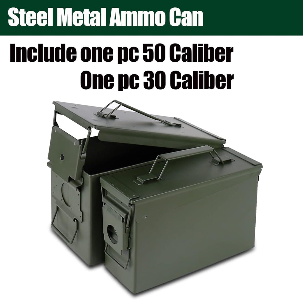 Steel Metal Ammo Can Case Set - 30 Cal & 50 Cal Military-Grade Storage Box for Shotgun & Rifle Ammo
