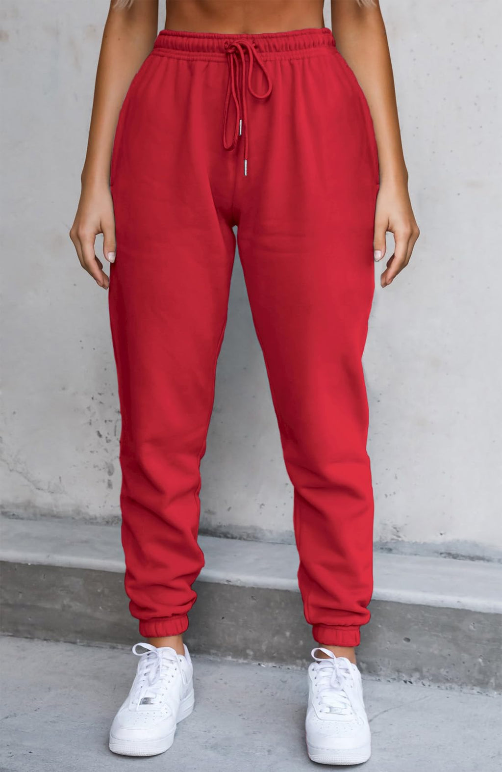 Waitfairy Sweatpants Women - Joggers for Women High Waist Baggy Sweat Pants for Womens Joggers Workout Gym Clothes for Woman Red L
