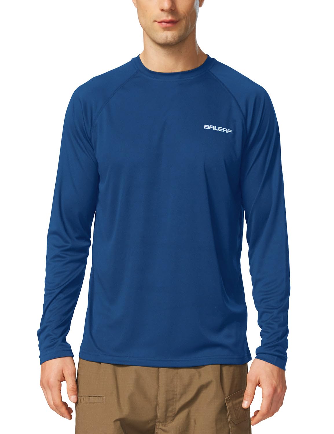 baleaf Mens UPF 50+ Sun Protection Shirts Long Sleeve Rash Guard, Quick Dry 4-Way Stretch for Fishing Swimming Surfing 01-Ocean Blue L