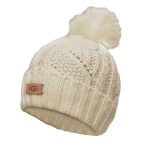 UGG, Womens, Cable Beanie With Pom, Cream, One Size