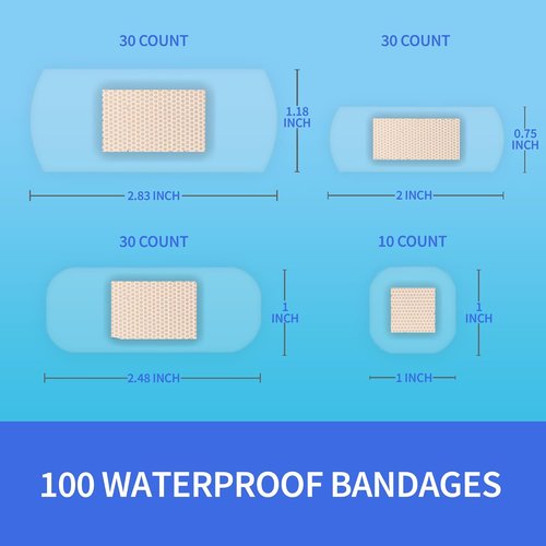 Clear Waterproof Bandages by [Brand Name] - Adhesive First-Aid Wound Care for Fingers, Knees & Heels | 100 Count Assorted Sizes