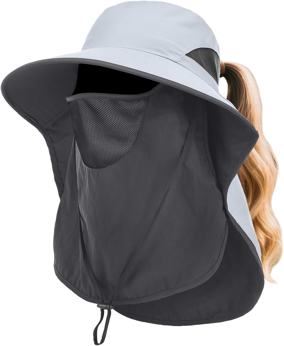 Skiennix Women's Sun Hat - Wide Brim UPF50+ Outdoor Protection with Detachable Face Cover & Neck Flap