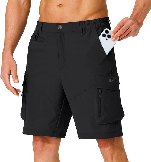 Hugut Men's Hiking Cargo Shorts - Quick Dry Lightweight Travel Shorts with Multi Pockets | Ideal for Fishing, Camping, Golf