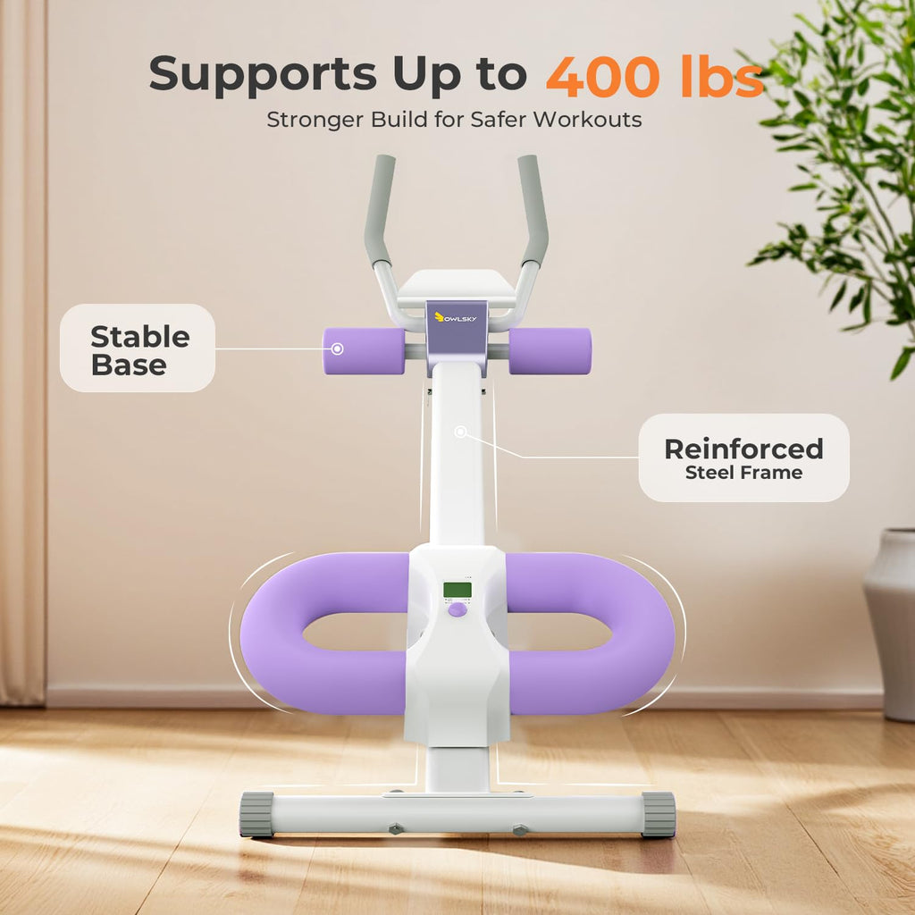 OWLSKY Ab Machine Adjustable Abdominal Trainer for Home Gym Workout, Foldable Knee Protection Abdominal Trainer for Abdominal Workout, Purple