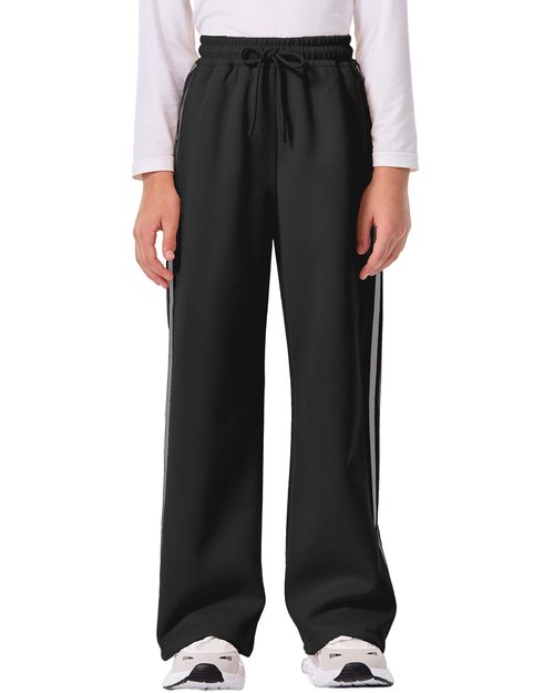 Hvididan Girls Wide Leg Sweatpants with Side Stripes High Waist Baggy Track Sweat Pants for Kids to Teens Black Size 11-12