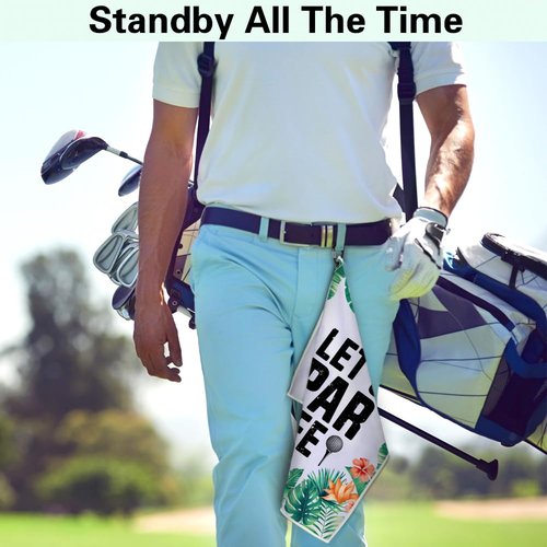 Msticey Let‘s Par Tee Funny Printed Microfiber Golf Towel with Clip,Tropical Golf Gifts for Golf Fan Dad Mom Grandpa, Birthday Father's Day, Golf Accessories for Men Women