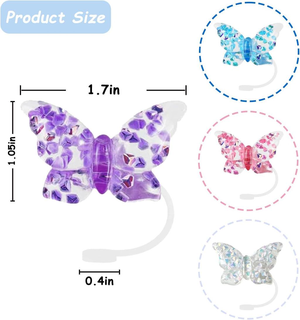 Stanley - Silicone Straw Cover Set - 4 Pcs Butterfly Topper for 30 & 40oz Tumblers - Fits 10mm Straws