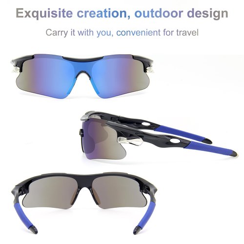 ZOSIMP Unisex Sports Sunglasses UV400 Protection Shatterproof Lenses Windproof Lightweight Frame for Running Cycling Mountain Climbing Outdoor Activities (Blue)