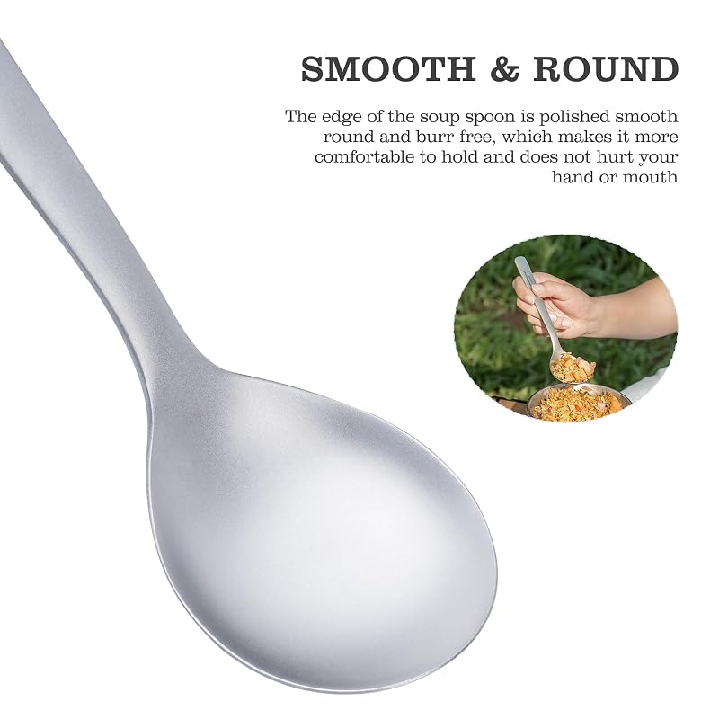 Ti1068T Titanium Camping Spoon with Big Bowl - Ultra Lightweight Outdoor Utensil (Variation of THIS listing: Ti1068T Titanium Spoon 1PC)