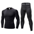 Men's Thermal Base Layer Set - Compression Shirt & Pants, 210 GSM Brushed Knit, Black, Large