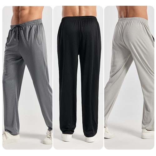 3PC Men's Zipper Mesh Fabric Jogger Pants - Breathable & Flexible Fit, Comfortable for Sports & Casual Wear