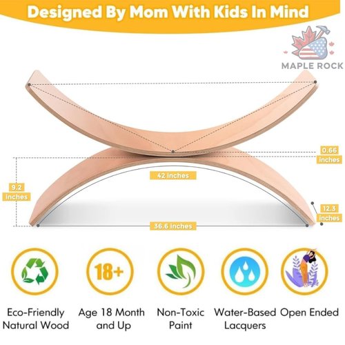 Wooden Wobble Balance Board - 37'' Natural Wobble Board, Montessori Open-Ended Toy, Waldorf Learning & Core Strength Exercise