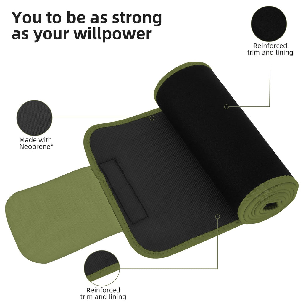 ZPP Waist Trainer for Women and Men, Neoprene Sweat Band Waist Trimmer Belt Stomach Wrap for Workout Amy Green