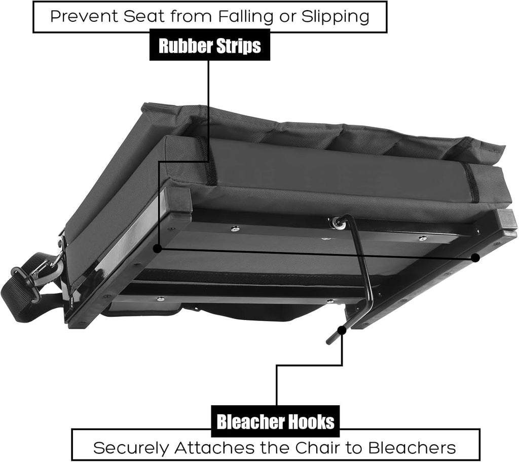Regine Switzerland Stadium Seats - Portable Bleacher Chairs with Back Support & Comfy Cushion | Black