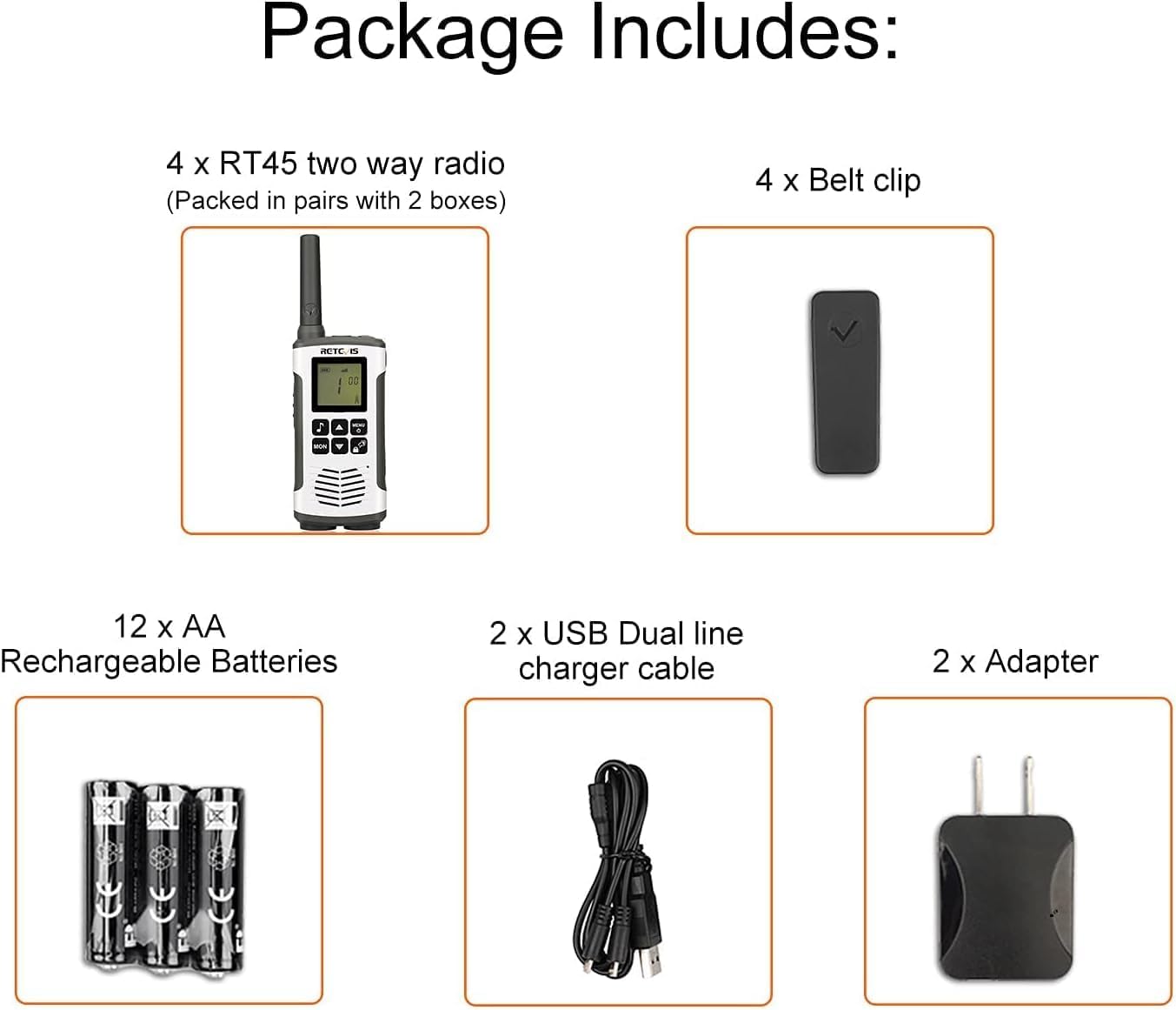 Retevis RT45 Walkie Talkies - Long Range Rechargeable FRS Radios with NOAA Flashlight | 2 Pack for Camping & Hiking