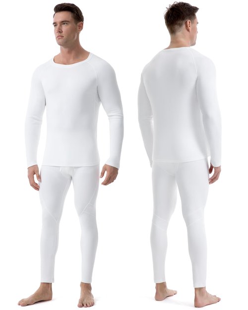 Runhit Long Johns Thermal Underwear for Men Cold Weather Long Underwear Fleece Lined Base Layer Thermal Pants and Shirts Set (Crewneck,White,Large)