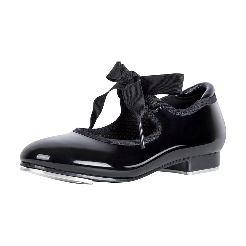 Linodes Economy Unisex Tap Shoes for Kids - Lace Up Flat Sole, Black Patent, 12 Little Kid