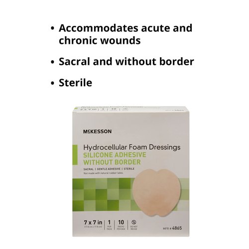 McKesson Hydrocellular Foam Dressing, Sterile, Silicone Adhesive Without Border, 7 in. x 7 in., 10 Count, 1 Pack
