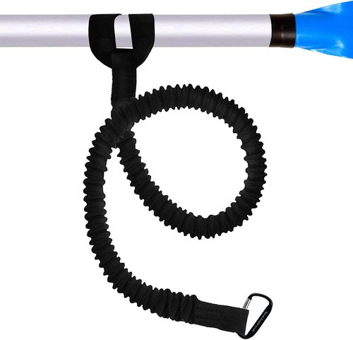 Kayaking Paddle Leash - Stretchable Coiled Tether for Kayak & Fishing Rod | Extends to 59 Inches (Black)