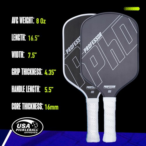 Professor PhD T700 Raw Carbon Fiber Premium Pickleball Paddle Racket - Precision Honeycomb Core - Enhanced Power & Control - USAPA Pickleball Approved