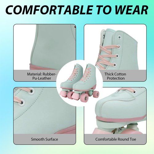 YYW Women Roller Skates Girls Mint Green RollerSkates Light Up Double Row PU Leather Adult Skates for Beginner Outdoor Indoor (Flash wheel 42)