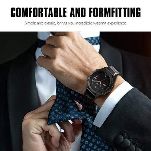MoKo Band Compatible with Garmin Fenix 7/6/6 Pro/5/5 Plus/Epix Gen 2/Forerunner 945/935/Approach S62/S60/Quatix 6/Instinct 2/MARQ, 22mm Quick Fit Stainless Steel Metal Replacement Watch Band- Black