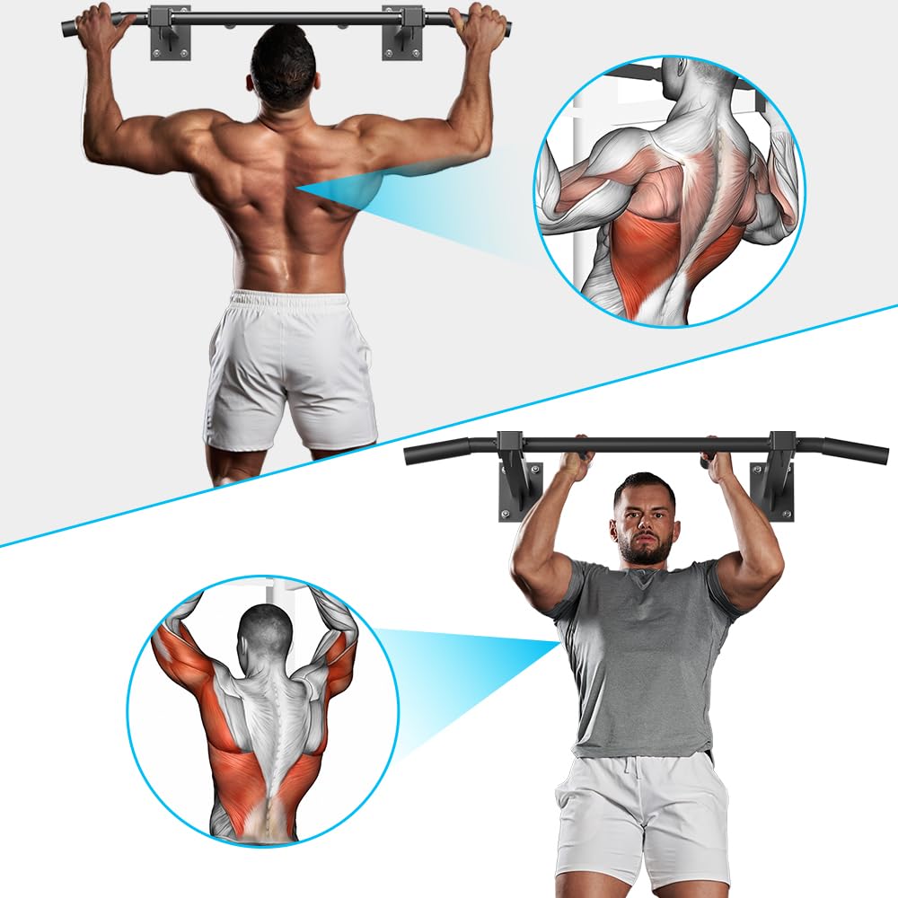 Wall Mount Pull Up Bar, Joist Mount Pull Up Bar, Beam and Rafter Mounted Chin Up Bar for Home Gym With Wood Mount and Wall Mount Screws (Black5)