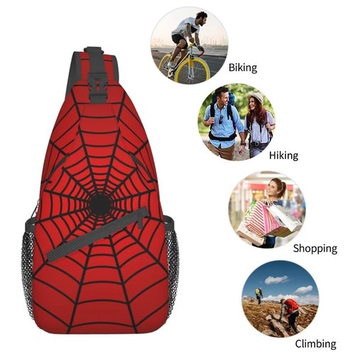 COFEIYISI Red Spider Web Sling Bag Crossbody Backpack for Men Women Spiders Web Pattern on Bright Red Background Chest Bag Adjustable Casual Shoulder Backpack Gym Sport Travel Hiking Daypack