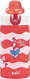 Zak Designs Dr. Seuss Kids Water Bottle - 16oz Durable Plastic with Straw & Leak-Proof Spout | The Cat in the Hat
