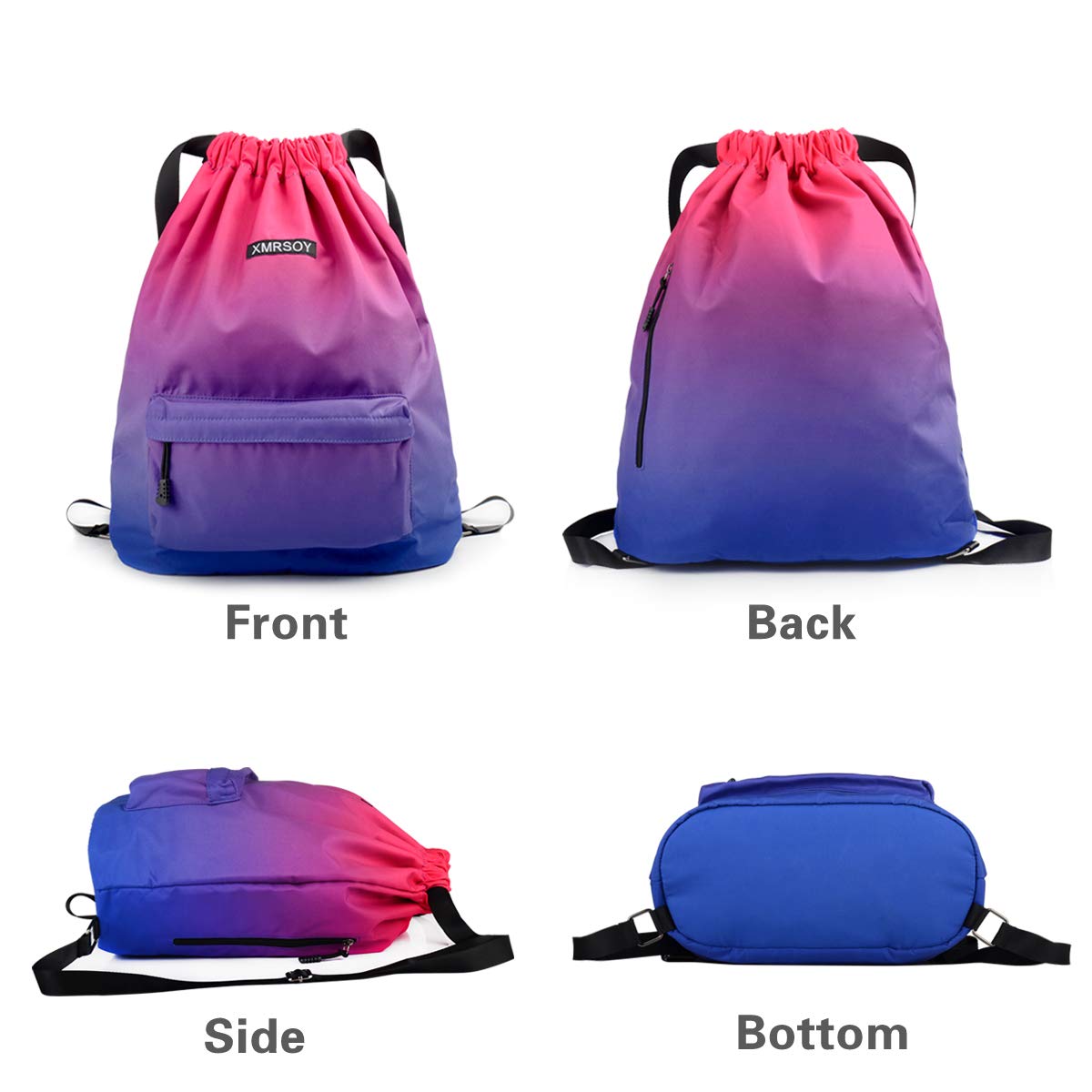 XMRSOY Gym Drawstring Backpack Water Resistant String Bag Nylon Cinch Sport Bag Sackpack