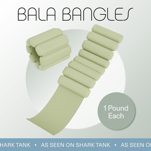 Bala Bangles Adjustable Wrist & Ankle Weights - 1 lb Silicone Set in Sage for Gym, Yoga & Strength Training