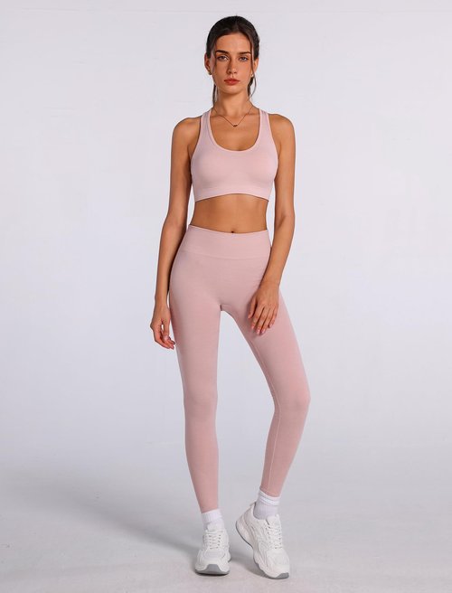 ABOCIW Workout Sets for Women Seamless High Impact Racerback Sports Bra Tummy Control Scrunch Butt High Waist Leggings 2 Piece Gym Yoga Outfits Cutout Pink Large
