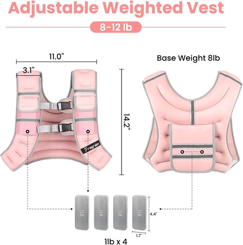Fragraim Adjustable Weighted Vest for Women Men, 8-12lb/14-18lb/20-24lb/26-30lb Weight Vest with 4 Removable Iron Weights, Phone Holder and Back Pocket, Vest for Walking,Strength Training, Running