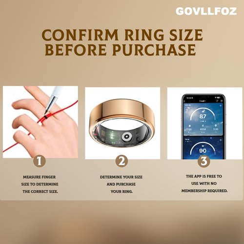 UouNeaCo Smart Ring for Women & Men, Fitness and Health Tracker with Heart Rate Monitor, Blood Oxygen, Sleep Tracker, 100+ Sport Modes, Step Counter, IP68 Waterproof, for iOS Android (Gold, 8)