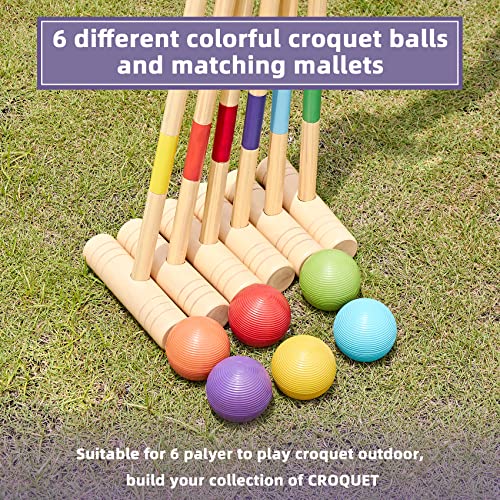 32-Inch Regulation Croquet Set with Wooden Mallets for Outdoor Lawn Game - 6 Players
