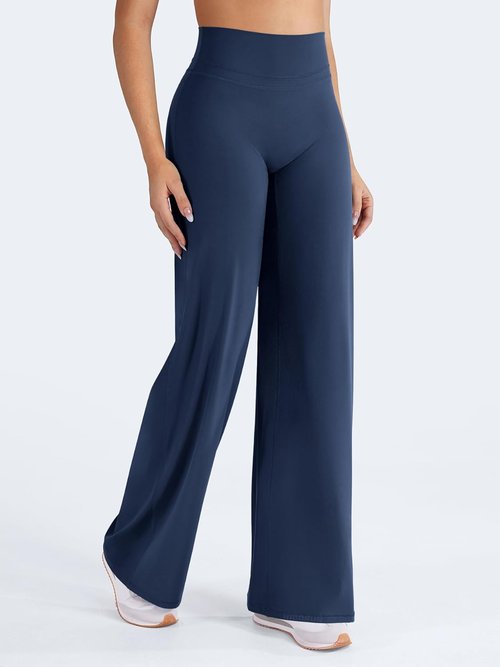 HIGORUN High Waisted Straight Leggings - No Front Seam Workout Pants for Women | 31" Wide Leg Gym Yoga