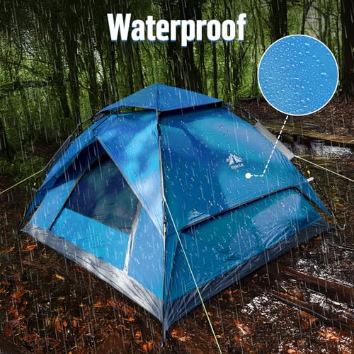 Blue Instant Pop-Up Tent for 2-3 Persons with Footprint, Waterproof, Easy Setup