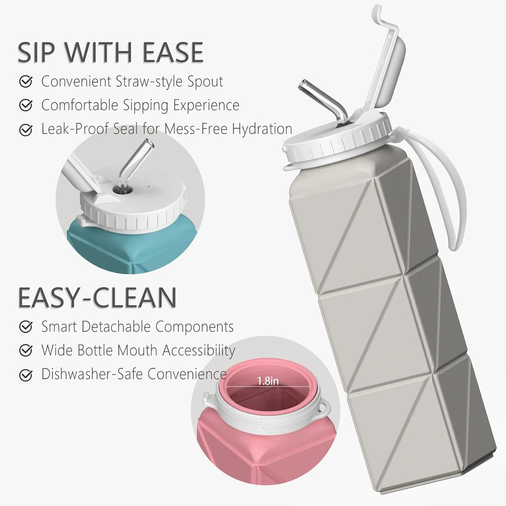 Starlight Collapsible Water Bottle - 20.6oz Silicone, BPA-Free, Leakproof & Portable for Travel, Camping, Yoga